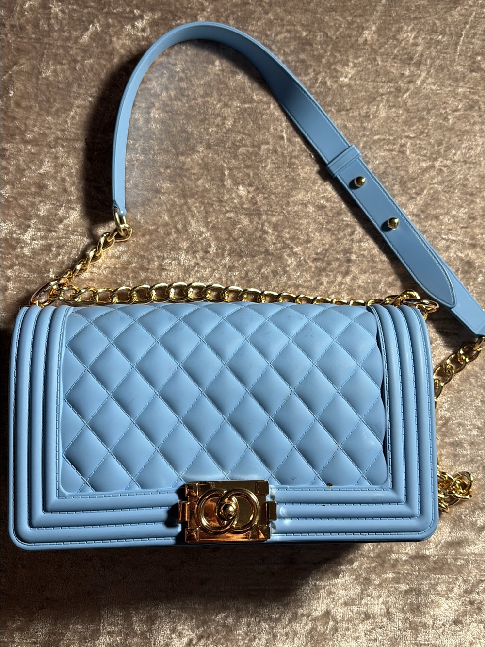 Light Blue Quilted Chain Shoulder Bag